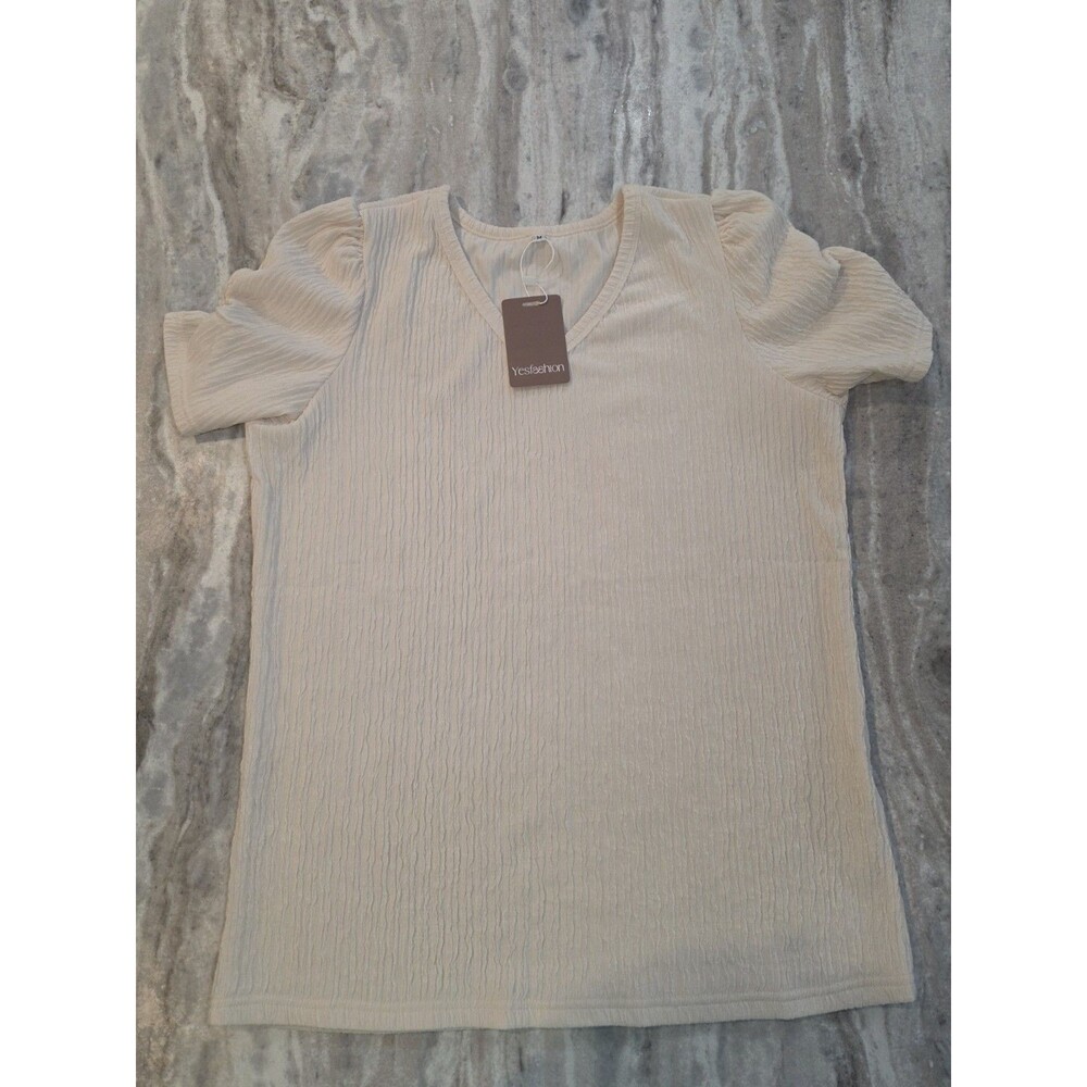 Yesfashion NWT Textured Short Sleeve Blouse Size M